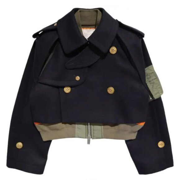 Sacai Jackets & Blazers - Sacai Wool Melton Mix Jacket 'Navy' SIZE L